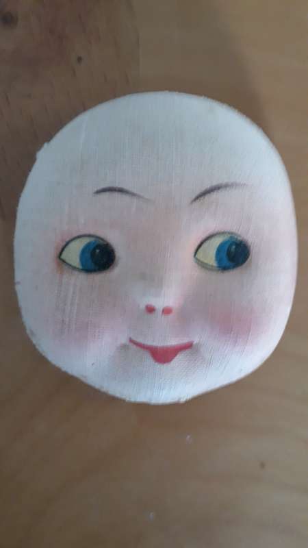 CRAFTS: Vintage Fabric Hand Painted Doll/Puppet Face, Pressed.