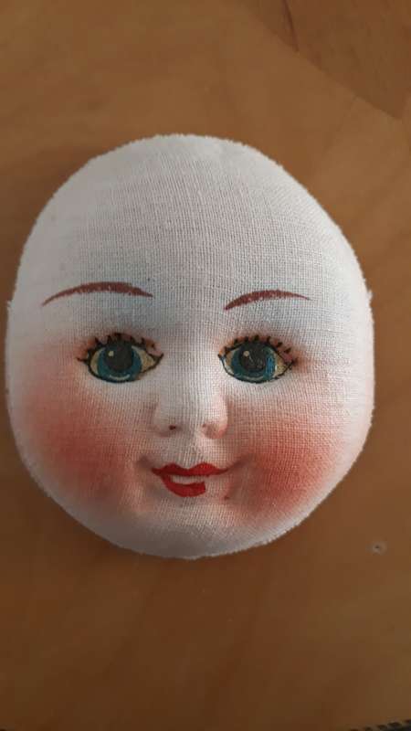 CRAFTS: Vintage Fabric Hand Painted Doll/Puppet Face, Pressed.