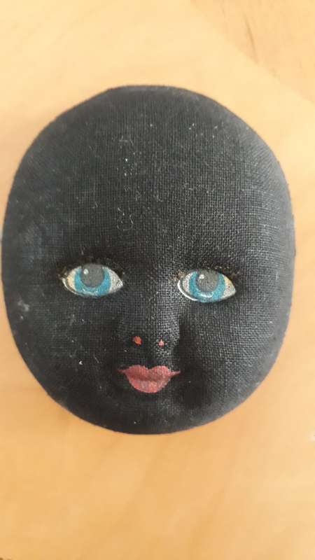 CRAFTS: Vintage Fabric Hand Painted Doll/Puppet Face, Pressed.