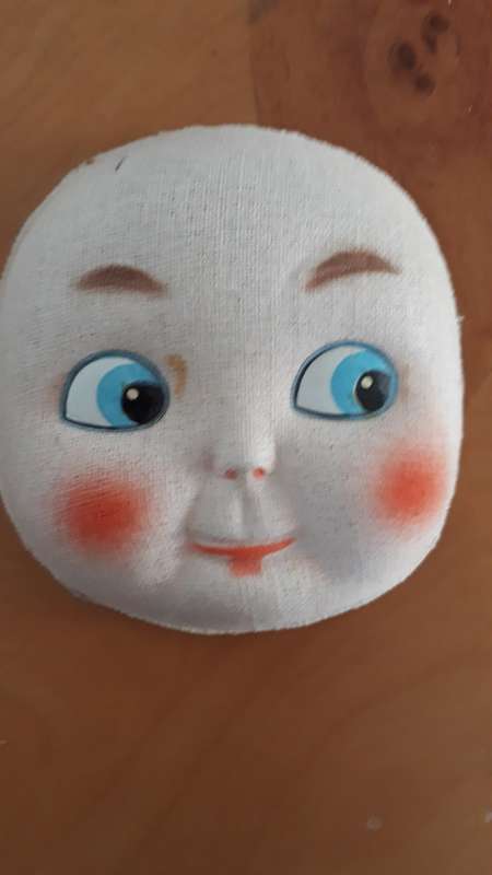 CRAFTS: Vintage Fabric Hand Painted Doll/Puppet Face, Pressed.