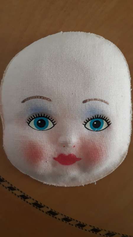 CRAFTS: Vintage Fabric Hand Painted Doll/Puppet Face, Pressed.