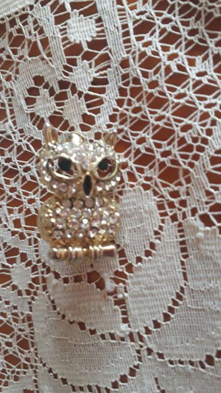 FASHION JEWELLERY: VINTAGE OWL  PIN GOLD PLATED WITH SIMULATED STONES