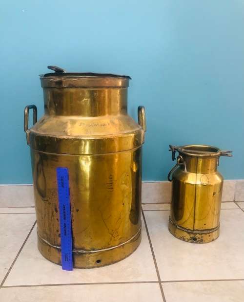 Job Lot-2x Brass Milk Canisters!!!1 Extremely Rare large Piece + 1x Average Size!!!For Collectors!!!