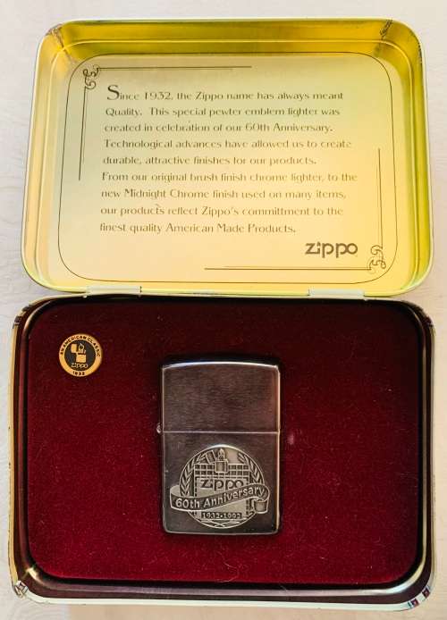 Zippo 60th anniversary Lighter(1932-1992)Never Used Original Case(Very Rare)