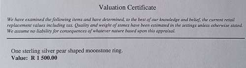 Stunning collectors sterling silver pear shaped Moonstone ring value R1500.00