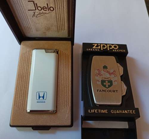 Collectors Zippo Greens Keeper & Jbelo Honda lighter both with original cases