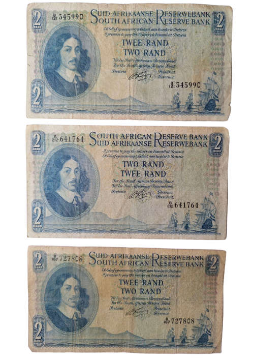 Rare Collectors South African Two and One Rand notes G Rissik edition