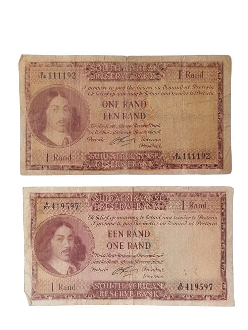 Rare Collectors South African Two and One Rand notes G Rissik edition