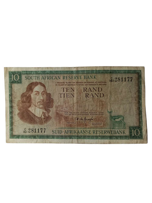 Rare Collectors South African Ten, Two and One Rand notes TW De Jongh edition