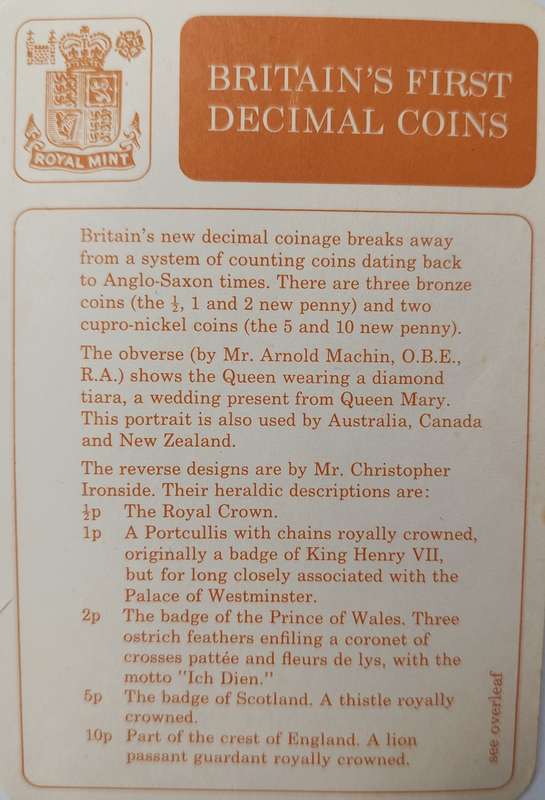 Collectors 1968 British first decimal coin set in original holder