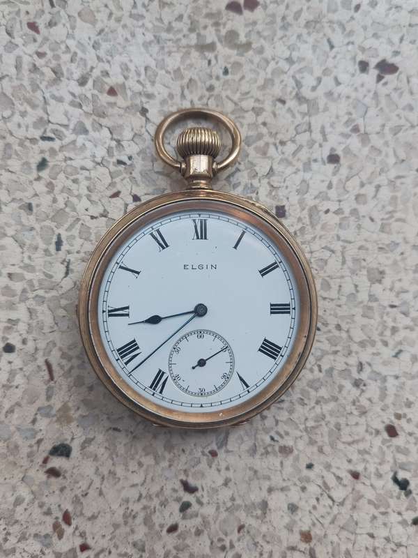 Vintage collectors Elgin white dial Roman numerals pocket watch value R3500.00