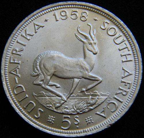 Union of SA 1958 Silver Crown 5 Shillings Beautiful UNC - Scarce