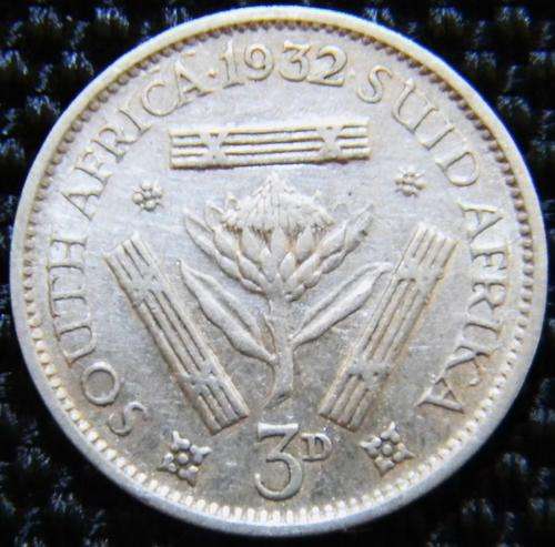 ## R10 CLEARANCE SALE ! ## SA Union 1932 Threepence 80% Silver
