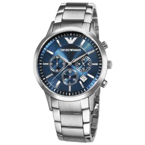 *R6899* Men's Emporio Armani AR2448 Classic Blue Chronograph Date SS  - Brand New & Fast Shipping !