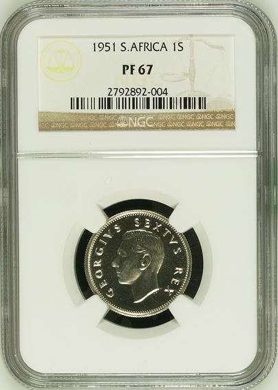 SA Union 1951 Silver PROOF Shilling - NGC Certified PF67 - 2nd Finest Known & Only 2 Better !!!