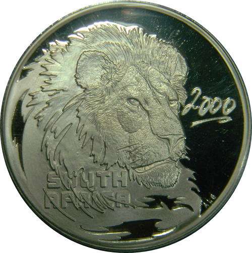 South Africa 1st Wildlife Series PROOF 2000 Lion - Predator of Africa 2oz Sterling Silver 50c