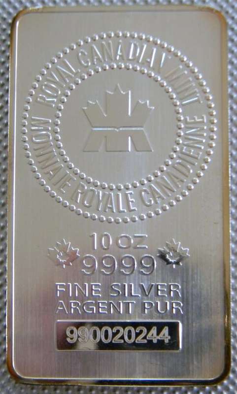 Royal Canadian Mint 10oz (Ten) FINE SILVER BAR - 10 ounces of Fine Silver