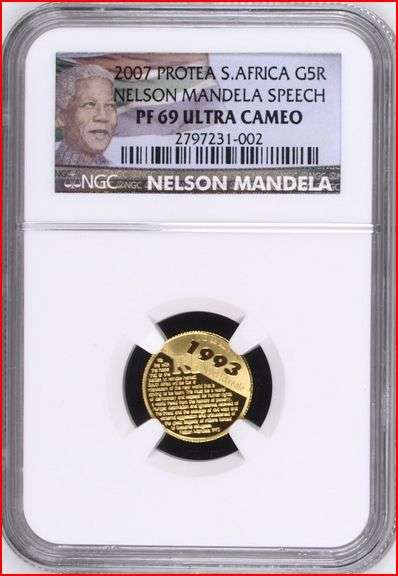 South Africa PROOF 2007 Protea Mandela Speech Gold R5 - NGC Certified PF69UC - New Mandela Label