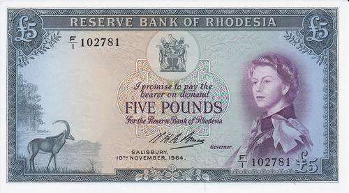 Rhodesia 1964 10th Nov 1st Issue Five Pounds - Stunning Superb UNC !! Ultra Rare !