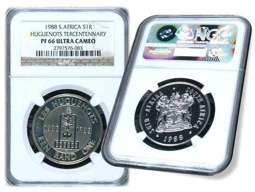 *~ SILVER PROOF RAND SALE ~* South Africa 1988 Huguenots PROOF R1 - NGC Graded PF66 ULTRA CAMEO