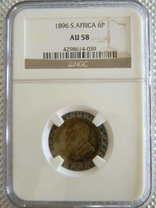 ZAR Kruger 1896 SixPence - NGC Certified AU58