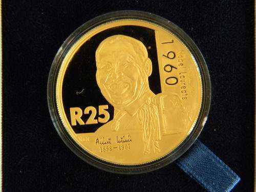 South Africa PROOF 2005 Albert Luthuli GOLD 1oz R25 in Box with Certificate