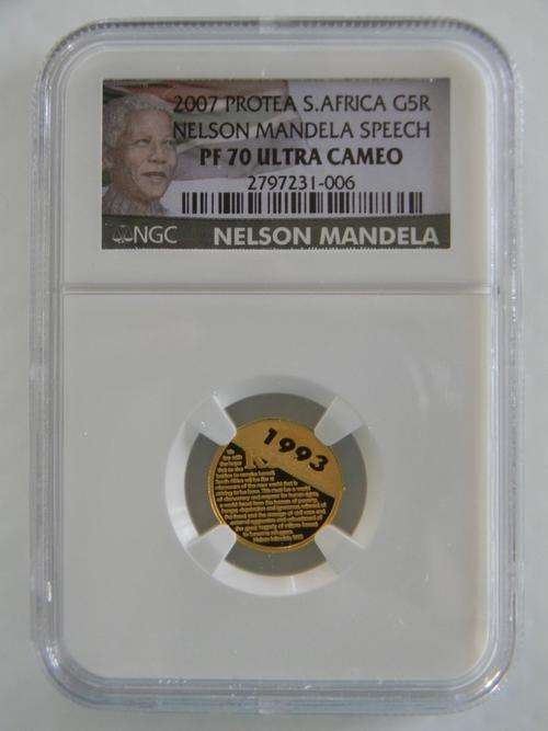 2007 Protea Series Mandela 24 Carat Gold 1/10th Speech PROOF R5 NGC Graded PF70UC - NEW LABEL