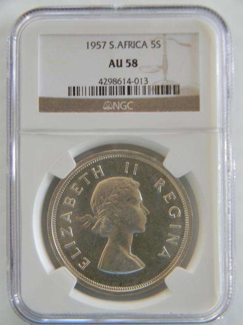 South Africa 1957 Silver Five Shillings | Crown NGC Certified AU58