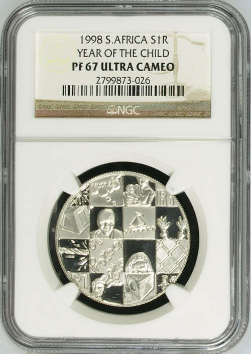 South Africa 1998 Children Proof Silver R1 - NGC Graded PF67 Ultra Cameo