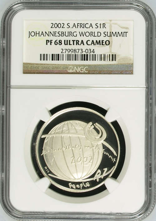 South Africa 2002 World Summit Proof Silver R1 - NGC Graded PF68 Ultra Cameo - Sought After !!!