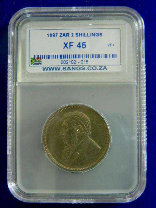 $ Year End Sale $ ZAR South Africa 1897 Silver Two Shillings SANGS XF45