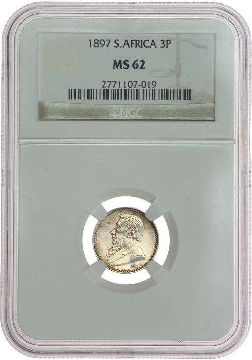 ZAR / South Africa - 1897 - 3d Tickey - NGC GRADED MS62