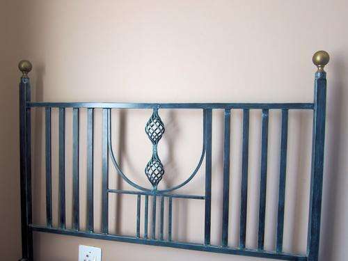 Wrought Iron Double Bed with Side Tables, Verdigris finish