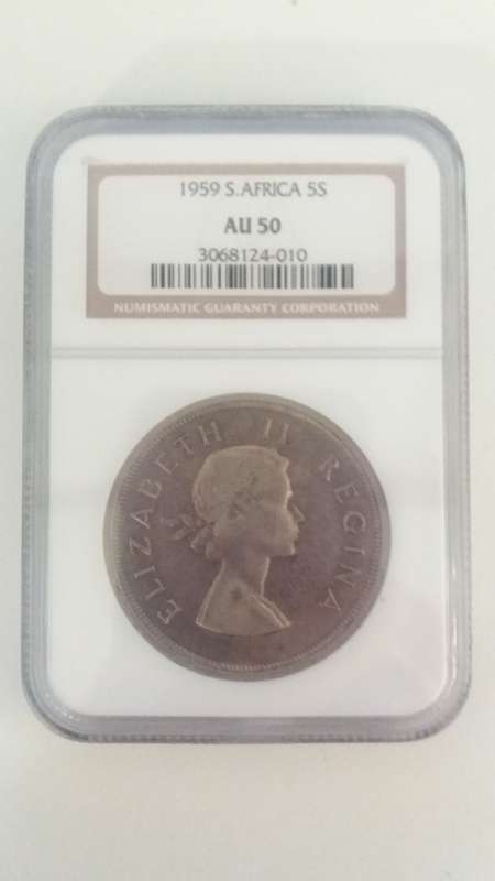 1959 5 Shilling NGC Graded AU 50