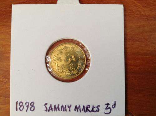 1898 ZAR 3 PENCE REPLICA - SAMMY MARKS TICKEY REPLICA - PURE 18KT GOLD
