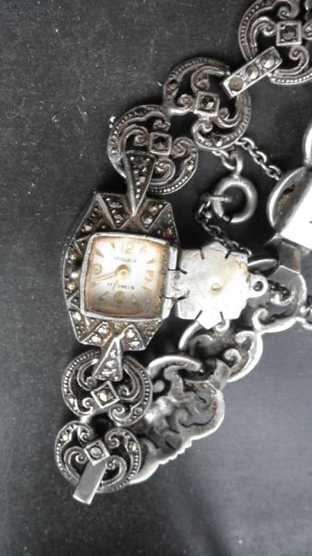 STERLING SILVER MARCASITE 17 JEWELS SWISS WORKING WATCH