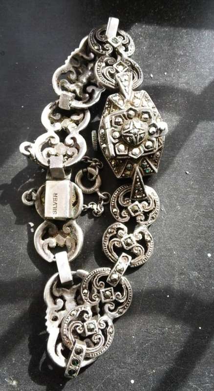 STERLING SILVER MARCASITE 17 JEWELS SWISS WORKING WATCH