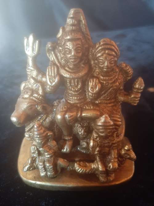 ANTIQUE SOLID BRASS SHIVA FAMILY IDOL