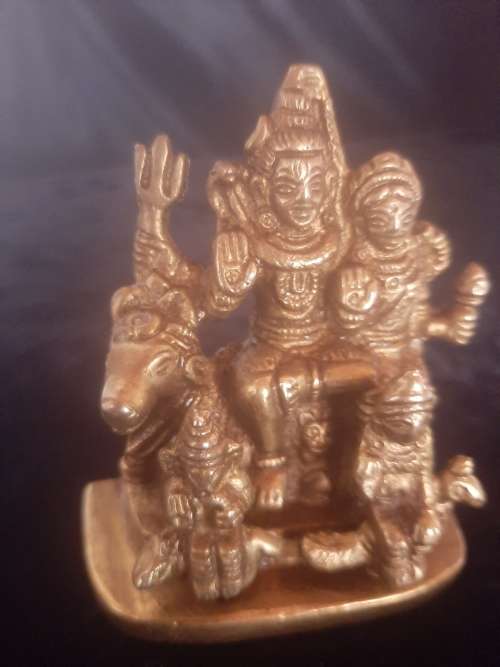 ANTIQUE SOLID BRASS SHIVA FAMILY IDOL