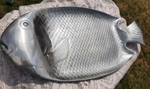 GIANT VINTAGE RARE POLISHED PEWTER FISH PLATTER