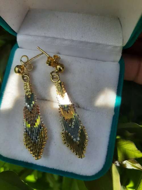THREE TONE STERLING VINTAGE DROP EARRINGS