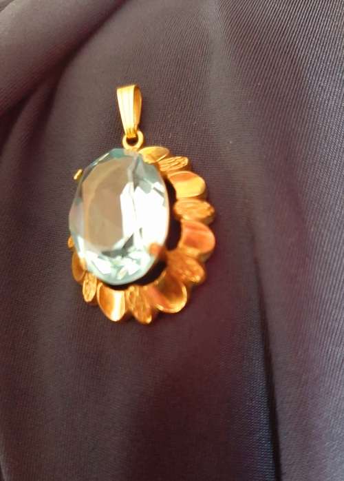 14KT K`L ROLLED GOLD BLUE TOPAZ VINTAGE PENDANT