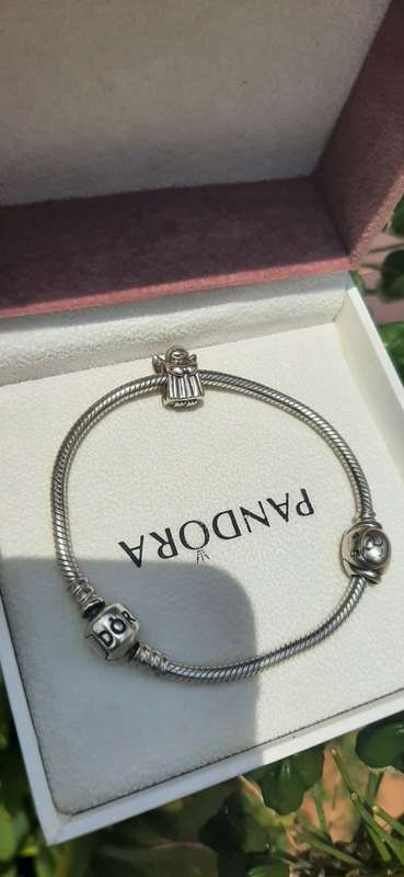 ORIGINAL PANDORA STERLING SILVER BRACELET WITH 2 CHARMS