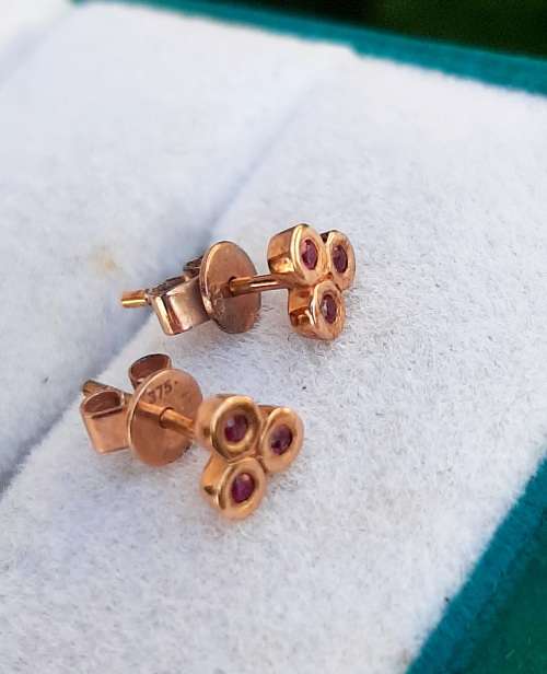 9CT ROSE GOLD VINTAGE RUBY EARRINGS