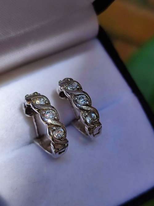 VINTAGE STERLING HOOPS WITH STONES
