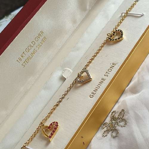 RUBY, SAPPHIRE, DIAMOND 18K GOLD ON STERLING