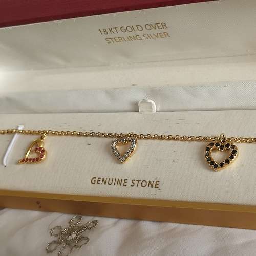 RUBY, SAPPHIRE, DIAMOND 18K GOLD ON STERLING