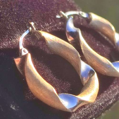 RARE 9CT TWO TONE MATT HOOPS