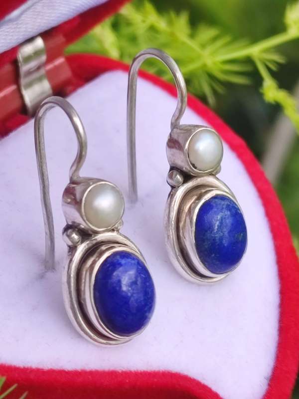 LAPIS LAZULI PEARL STERLING EARRINGS