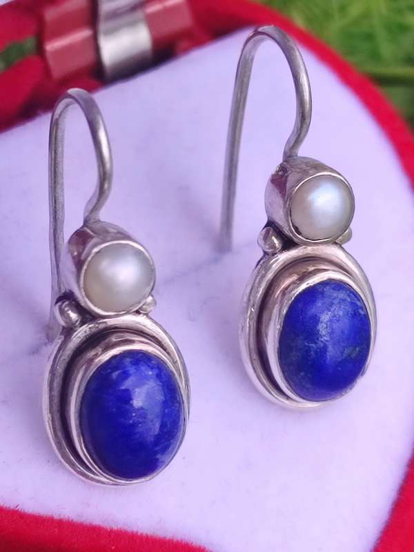 LAPIS LAZULI PEARL STERLING EARRINGS